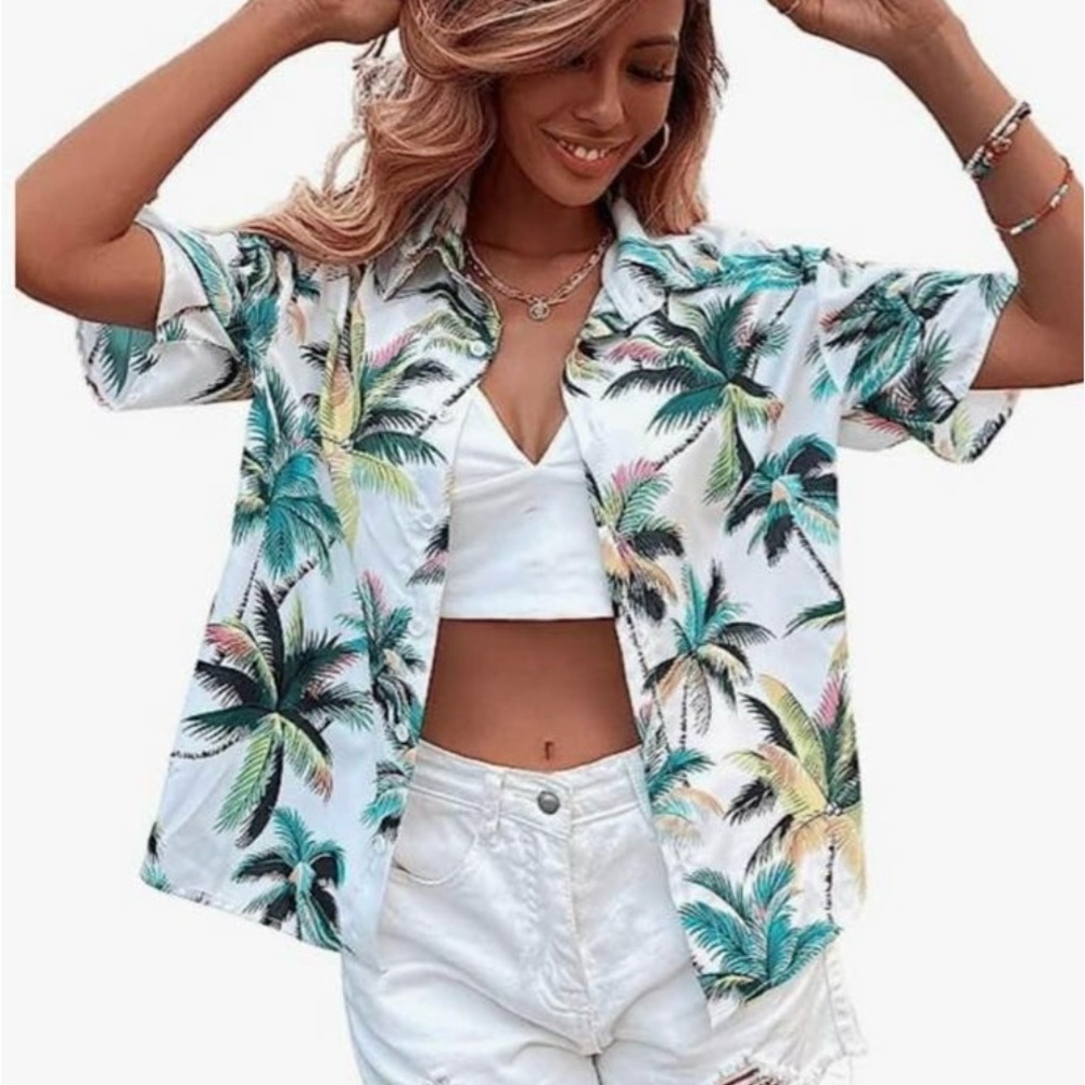 Hawaiian button-down top / Hawaiian shirt / swimsuit cover-up